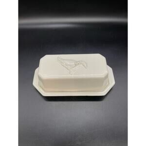 Nelson McCoy Country Accents Butter Keeper Dish 2152 USA White Embossed Goose